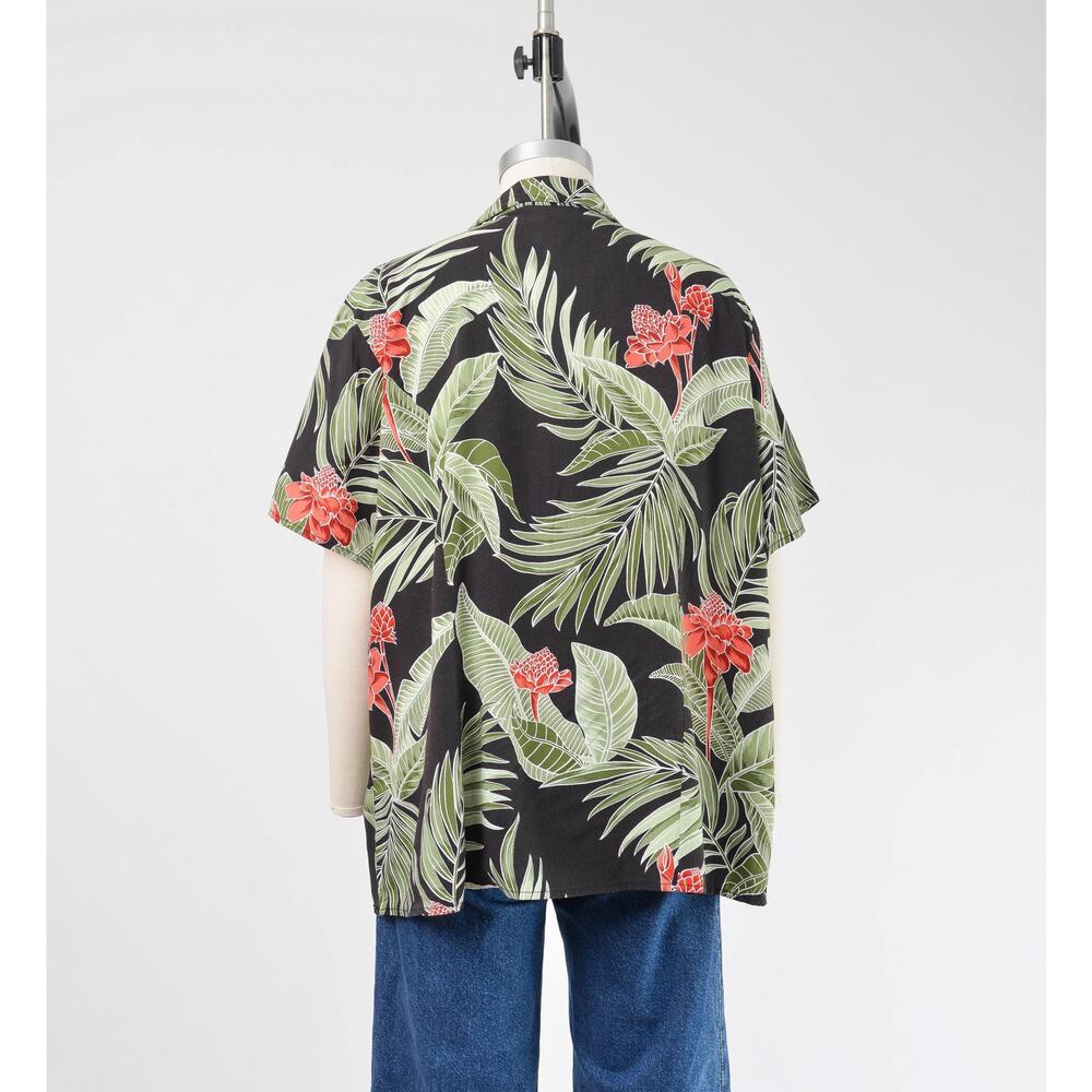 Vintage 90s Hawaiian Shirt Tropical Floral Blouse Black Aloha Button Up 1X 2X - Picture 6 of 7